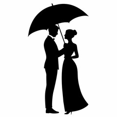 romantic couple holding umbrella sillouette