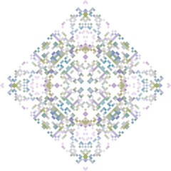 Abstract geometric triangle kaleidoscope mandala pixel art design symbol - symmetric vector art pattern from colored triangles. 8-bit.