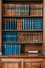 A wooden bookcase is densely packed with numerous books of various sizes and colors.