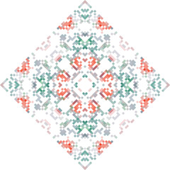 Fototapeta premium Abstract geometric triangle kaleidoscope mandala pixel art design symbol - symmetric vector art pattern from colored triangles. 8-bit.