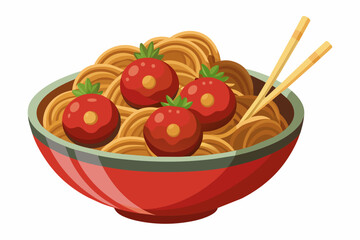 meatball noodles vector artwork illustration
