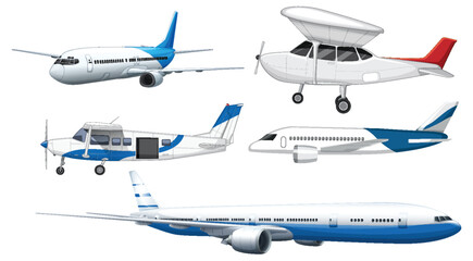Collection of different types of aircrafts illustrated