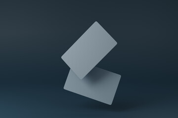 business cards mock up on dark blue surface background. 3d rendering.