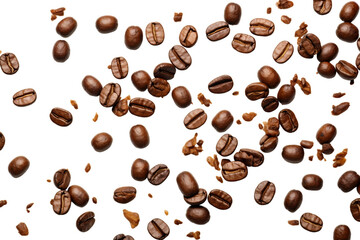 Falling coffee isolated on transparent background, png, cut out.