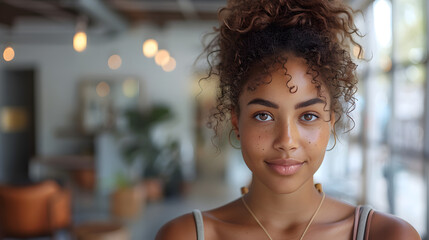 portrait of black woman at her house hold