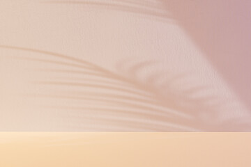 Sunlight from the window with leaves shadow on the wall for product presentation