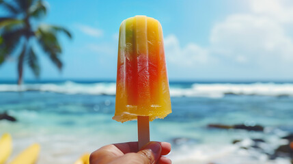Fruit Popsicle at the Beach on a Sunny Day