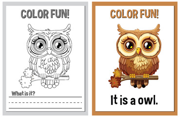 Obraz premium Educational coloring book pages with cute owl