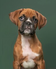 Boxer puppy on minimalistic colorful background with Copy Space. Perfect for banners, veterinary ads, pet food promotions, and minimalist designs.