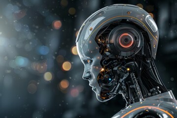 AI technology abstract background with humanoid robot white head