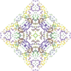 Abstract geometric triangle kaleidoscope mandala pixel art design symbol - symmetric vector art pattern from colored triangles. 8-bit.