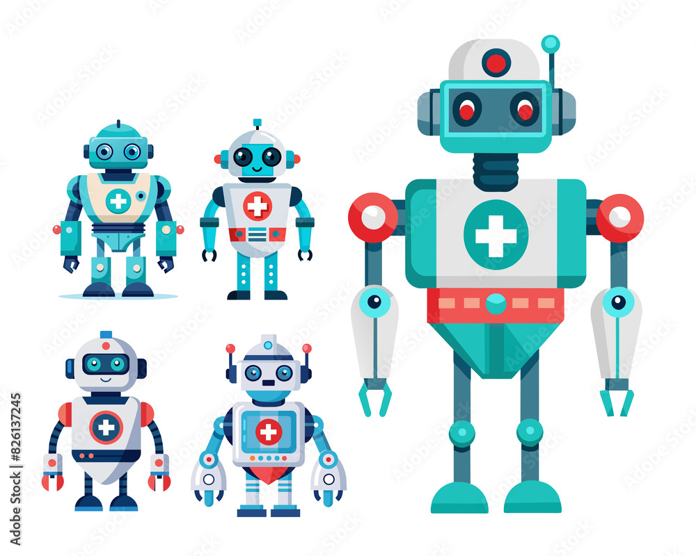 Poster modern medical robots for examining patients this robot has a mechanical arm that can move with agil