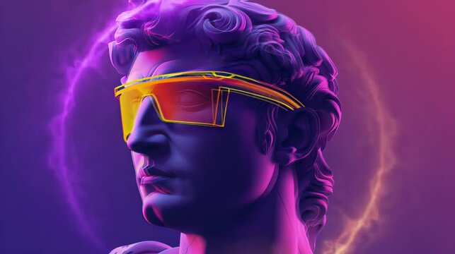 Sculpture artwork wallpaper with a purple background. Virtual 4K video animation background with looping time lapse with very smooth graphics.