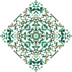 Abstract geometric triangle kaleidoscope mandala pixel art design symbol - symmetric vector art pattern from colored triangles. 8-bit.