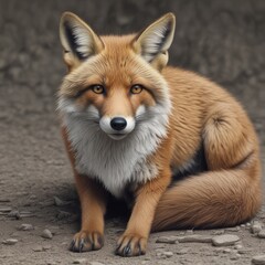 Fototapeta premium Young red fox sit on the ground