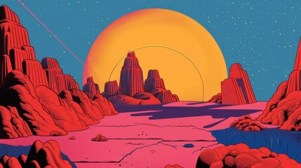 Cartoon desert with towering rocks and mountains