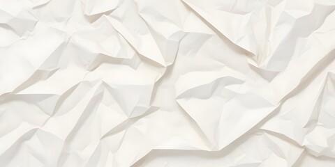 Seamless white crumpled paper background texture pattern. Tileable wrinkled high-resolution arts and crafts flat lay backdrop with copy space. Artistic abstract creative concept 3D rendering