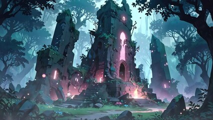 Uncovered amidst the untamed wilderness of the jungle interior, the haunting presence of ancient temple ruins is revealed in a captivating 4k looping video.