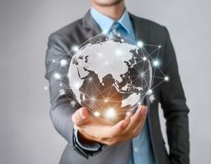 Businessman hold global business globe with network connected to digital marketing strategy