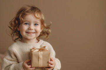 Portrait of child with expressing joy upon receiving a gift on Children's Day