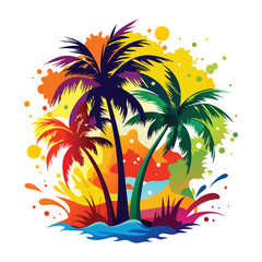 summer background with palm trees and sun t shirt design vector wolf illustration