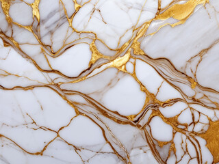 Fototapeta premium Elegant White and Gold Marble Texture with Veins and a Shiny Surface