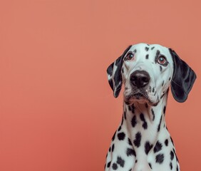 Dalmatian dog on minimalistic colorful background with Copy Space. Perfect for banners, veterinary ads, pet food promotions, and minimalist designs.