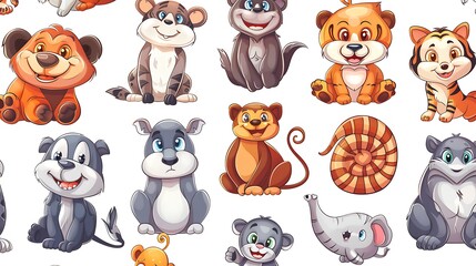Hilarious Cartoon Animals in Simple Style on White Background