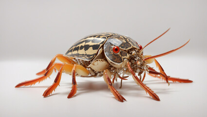  a tan and brown beetle with red legs and antennae.