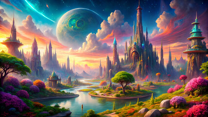colorful fantasy futuristic landscape