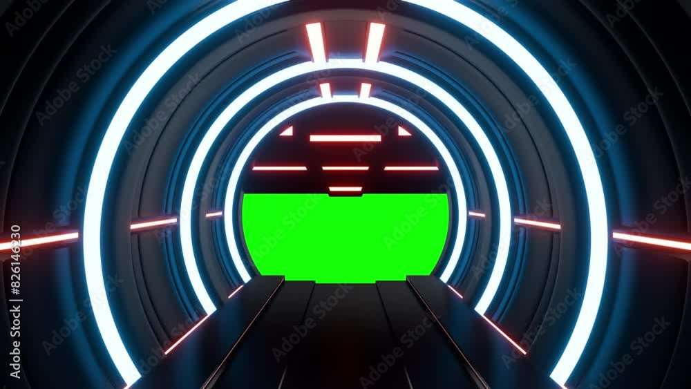 Wall mural opening gate or door in dark futuristic tunnel spaceship or science laboratory corridor . sci-fi con