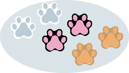 There are multicolored cat tracks in the oval. Vector illustration with a paw icon. the sign and symbol of the paw print