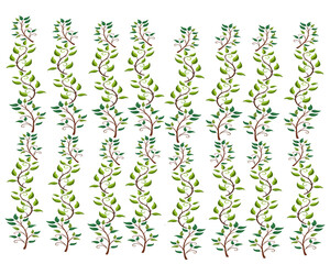 Seamless pattern with green leaves on white background. Vector illustration.