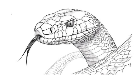 Naklejka premium A detailed pencil drawing of a snake. The snake should be coiled and facing the viewer. The snake should be highly detailed, with scales, eyes, and a forked tongue on white background