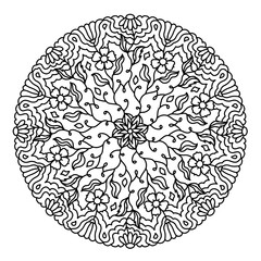 Outline hand drawn vector mandala. East etnic round pattern. Adult coloring page for relaxation in zen tangle style