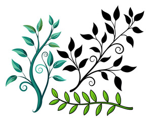 Green leaves on a white background. Vector illustration for your design.