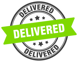 delivered stamp. delivered label on transparent background. round sign