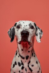 Dalmatian Dog with Calm Expression - Soft Coral Background