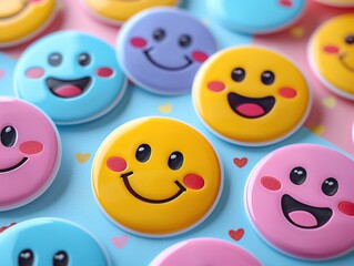 Cheerful and Playful Smiley Face Stickers in Pastel Colors with Black Outlines