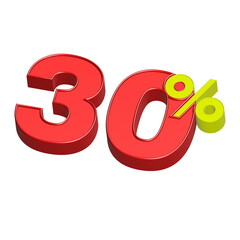 3D discount percentage number 30% for sale red color