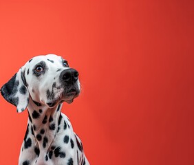 Dalmatian Dog with Intense Gaze - Orange Background with copy space