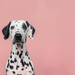 Adorable Dalmatian Dog Against Pink Background with copy space