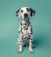 Sitting Dalmatian Dog - Blue Background