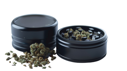 A black container brimming with marijuana buds