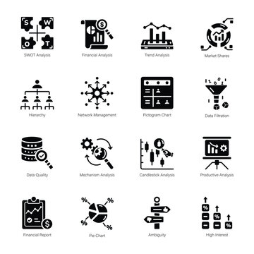Handy Pack of Data Analytics Solid Icons 

