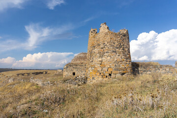 View of the ruins of the Akhalkalaki fortress. Mosque, tower and old walls