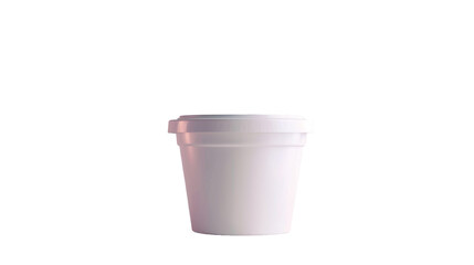 A white cup with a pink lid is placed on a plain white background, emphasizing simplicity and minimalism