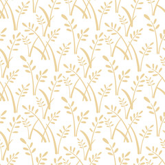 Wheat field background illustration. Golden spikelets of cereals seamless pattern. Print harvest of rye, barley or millet, vector graphics