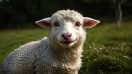 Obraz premium Cheeky sheep. A playful sheep sticking its tongue out for the camera 