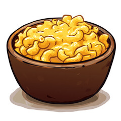 Simple cartoon-style illustration of mac and cheese in a bowl, vector